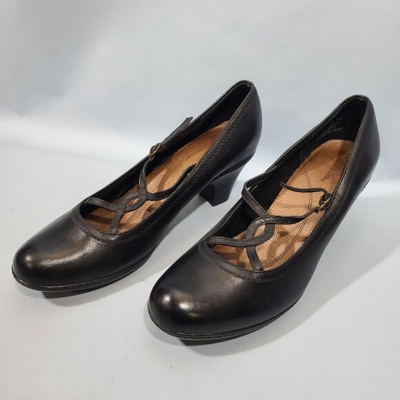 Clarks Mary Jane Strappy Heels Black Leather Women's Size 11M Style 89380 2008 - Picture 8 of 11